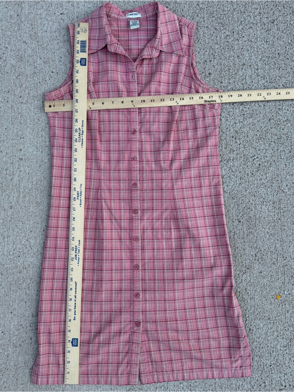 Vintage 90s Cherokee Pink Plaid Sleeveless Button Front Shirt Dress Size M - Picture 6 of 14